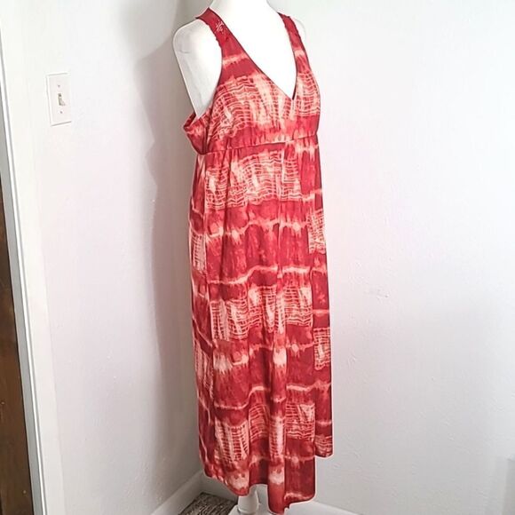 No Boundaries Red Tie-dye Midi-Dress, Lace Crochet Halter Back, Sz XL (15-17) - Picture 2 of 9